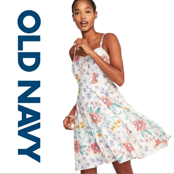 Old Navy White and Pink Floral Cami Fit & Flare Sweetheart Neck Sundress Size M - Picture 7 of 7